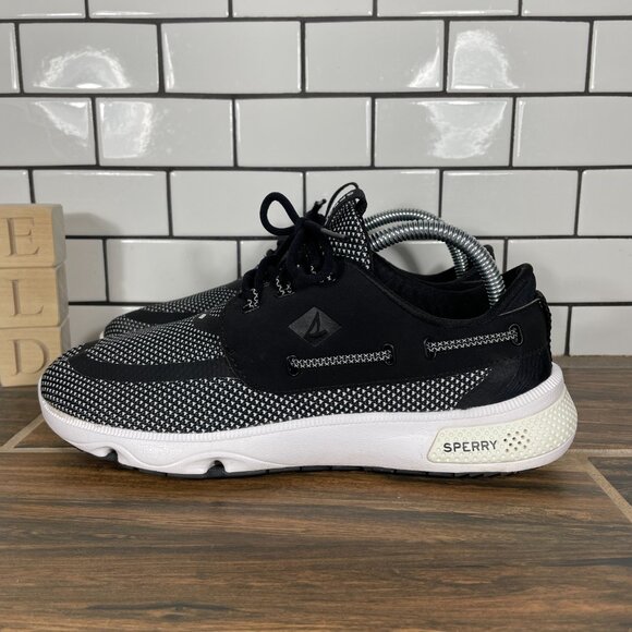 Sperry 7 Seas 3 Eye Womens Size 8.5 Shoes Black White Lightweight Sport Sneakers - Picture 1 of 15
